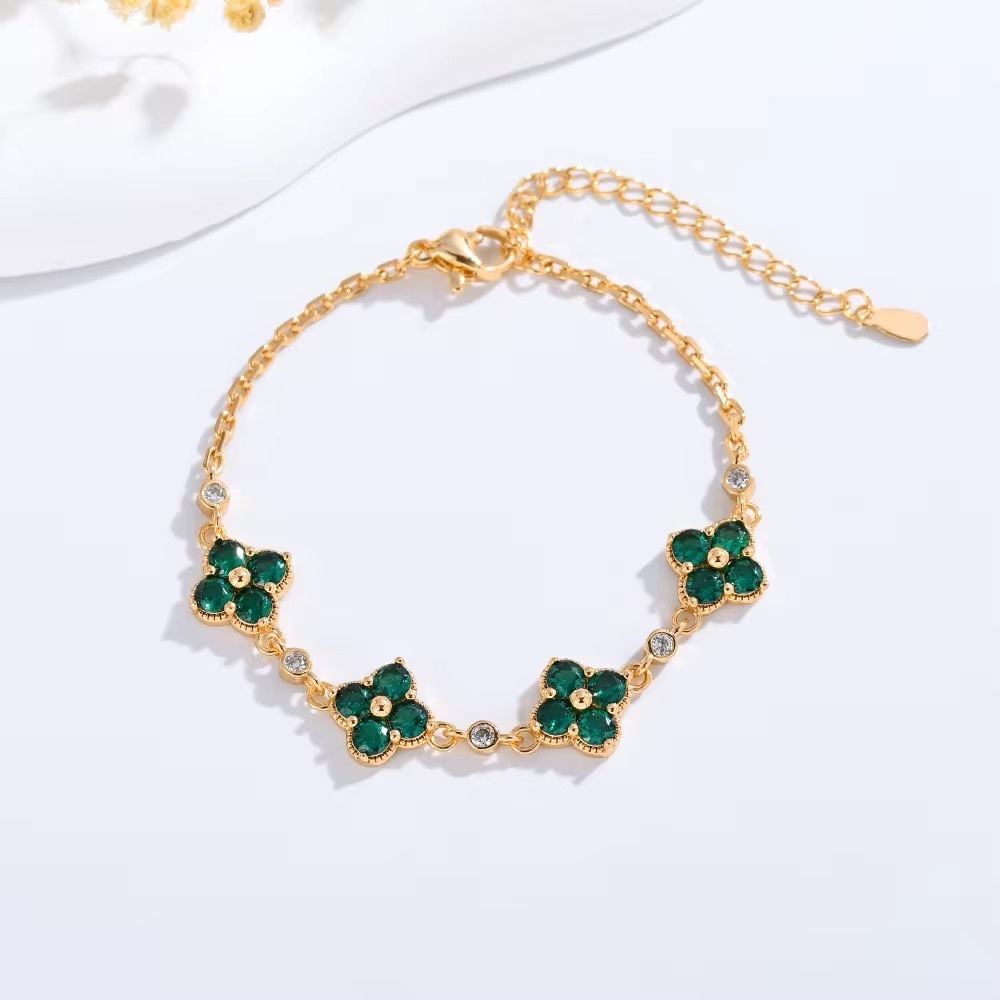 🆕 Luxury Rose Gold Plated Brass Four-leaf Clover Chain Link Bracelets